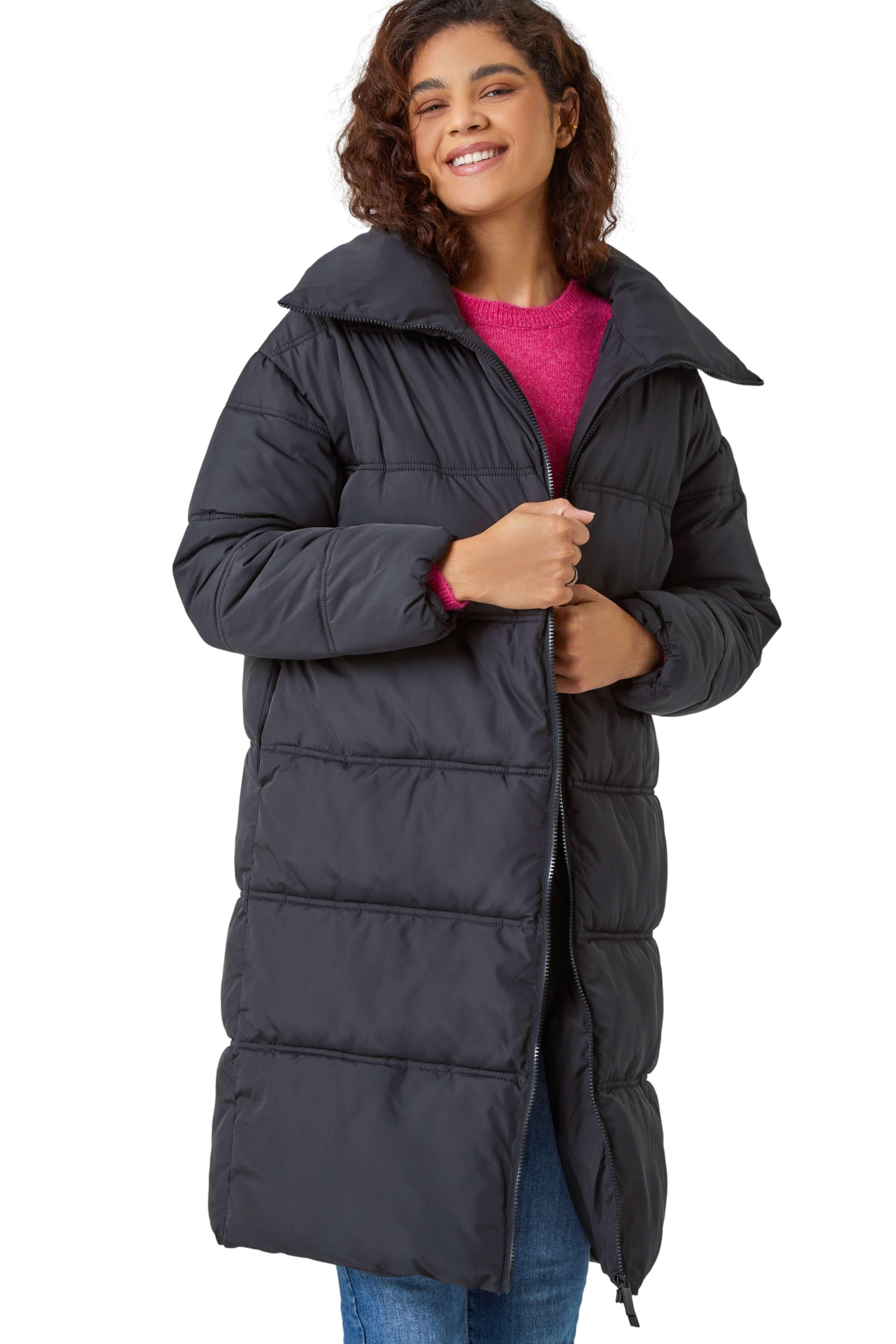 Удлиненное стеганое пальто Roman, черный удлиненное стеганое пальто roman розовый