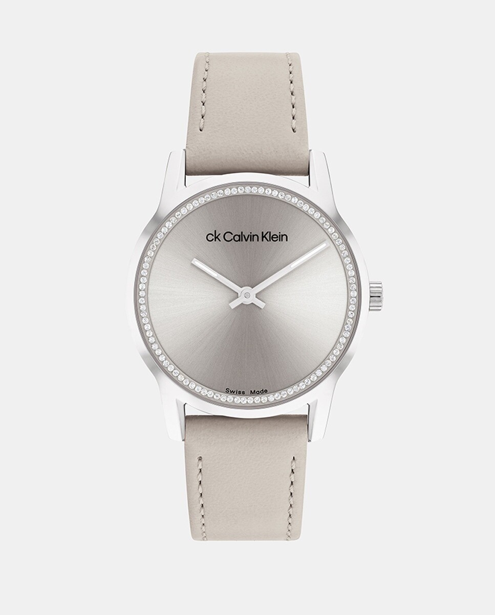 

Серые кожаные мужские часы Swiss Made 25000023 Calvin Klein, серый