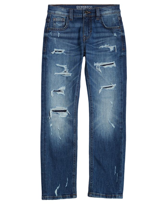 Узкие эластичные потертые джинсы с 5 карманами для больших мальчиков GUESS, синий