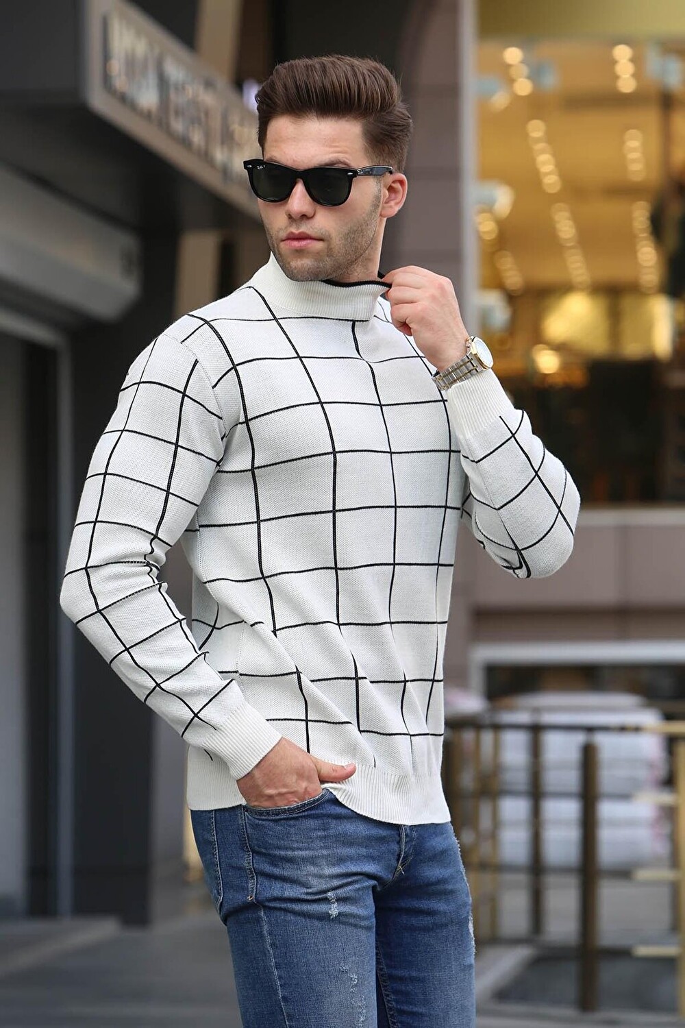 

Трикотажный свитер Ecru Plaid Patterned 5796 MADMEXT