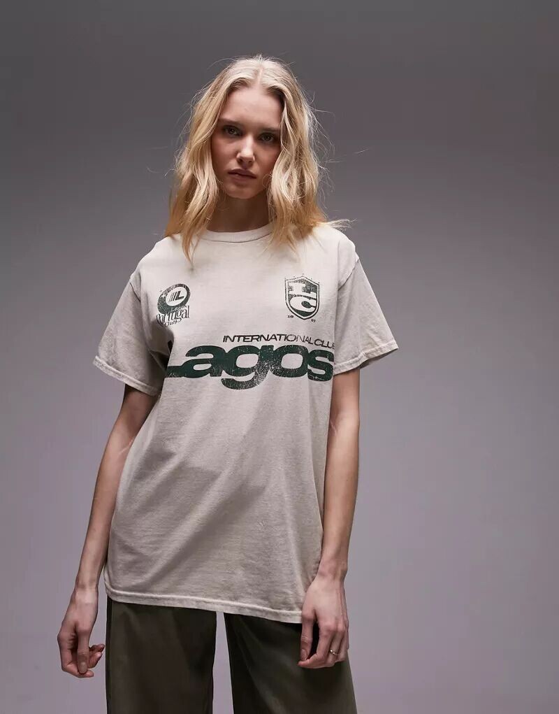 

Белая спортивная футболка с графическим рисунком Topshop Lagos