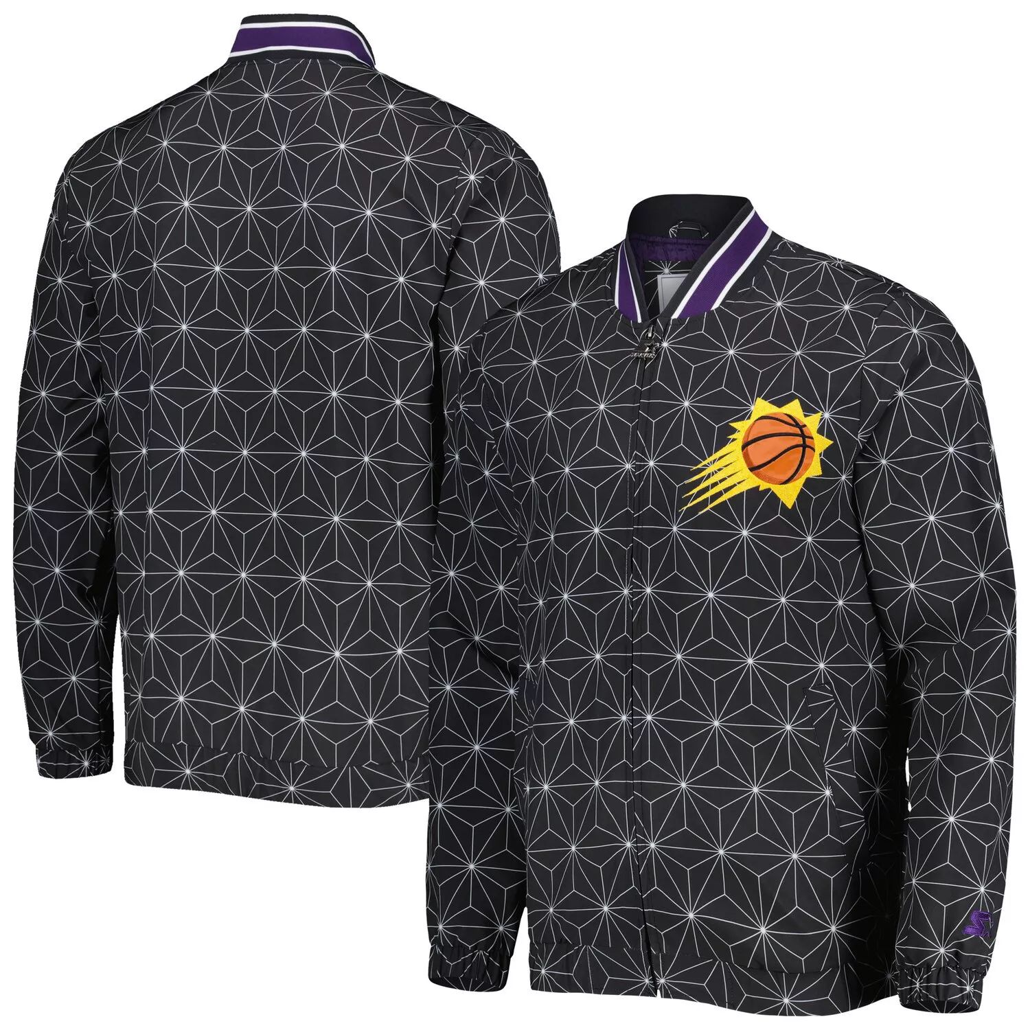 Мужская модная атласная университетская куртка с молнией во всю длину Black Phoenix Suns In-Field Play Starter