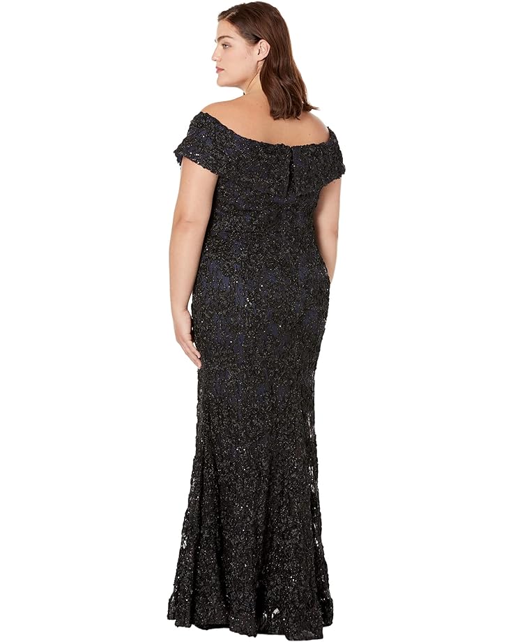 Платье XSCAPE Plus Size Off-the-Shoulder Long Lace Dress, цвет Black/Navy