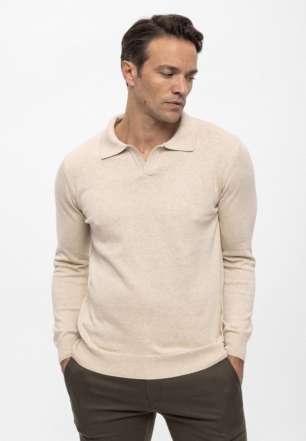 

Футболка с длинным рукавом Buttonless Open Collar Felix Hardy, бежевый