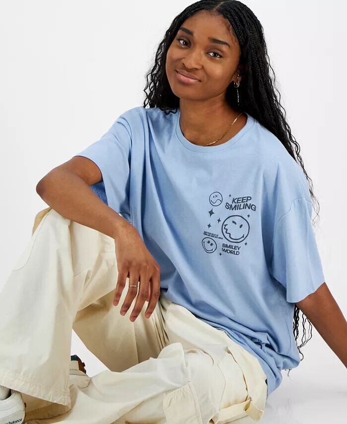 

Футболка-бойфренд с рисунком Smiley World для юниоров Grayson Threads, The Label, синий