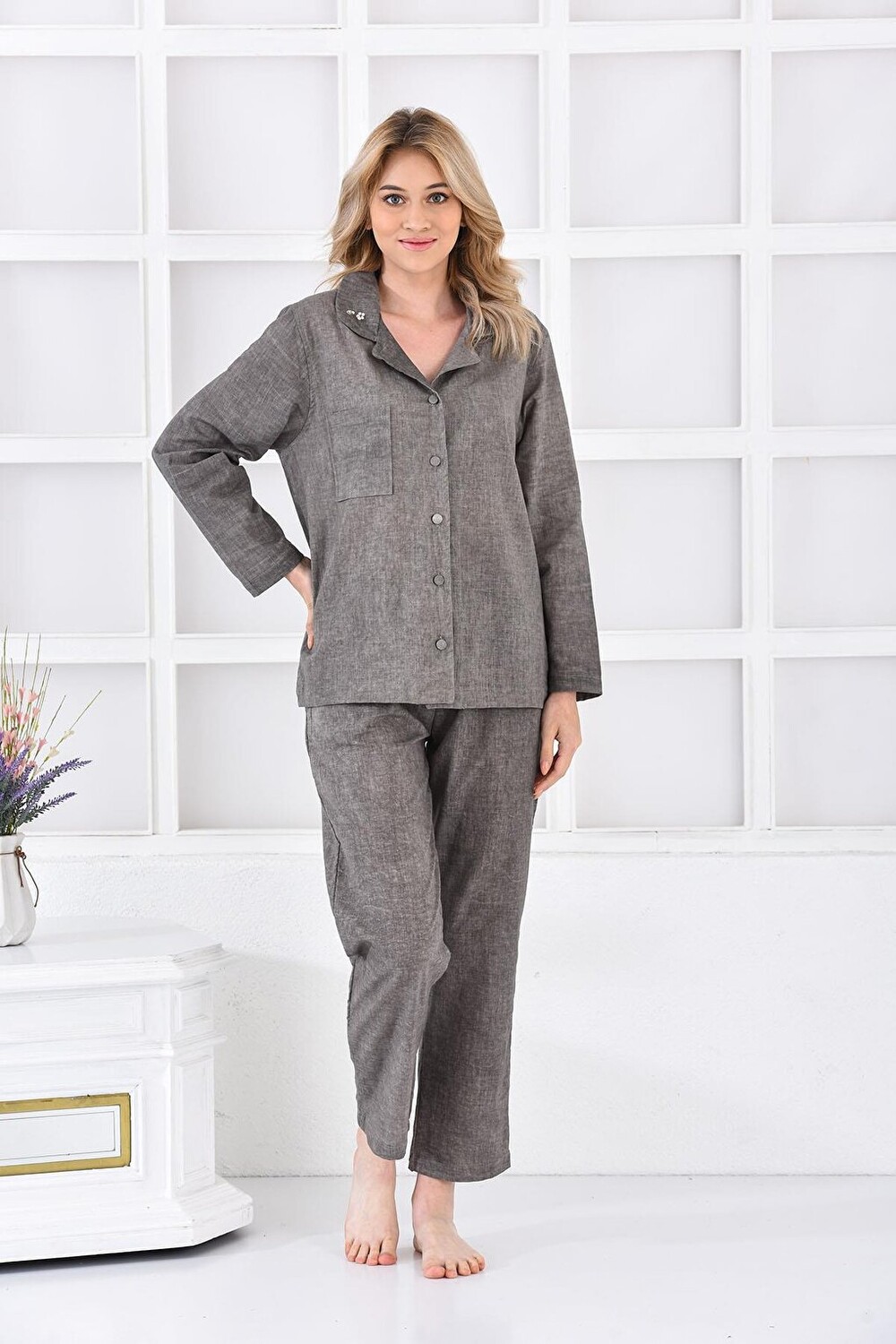 

Женский пижамный комплект Helen из 100% органического хлопка и льна, зеленый Ecocotton