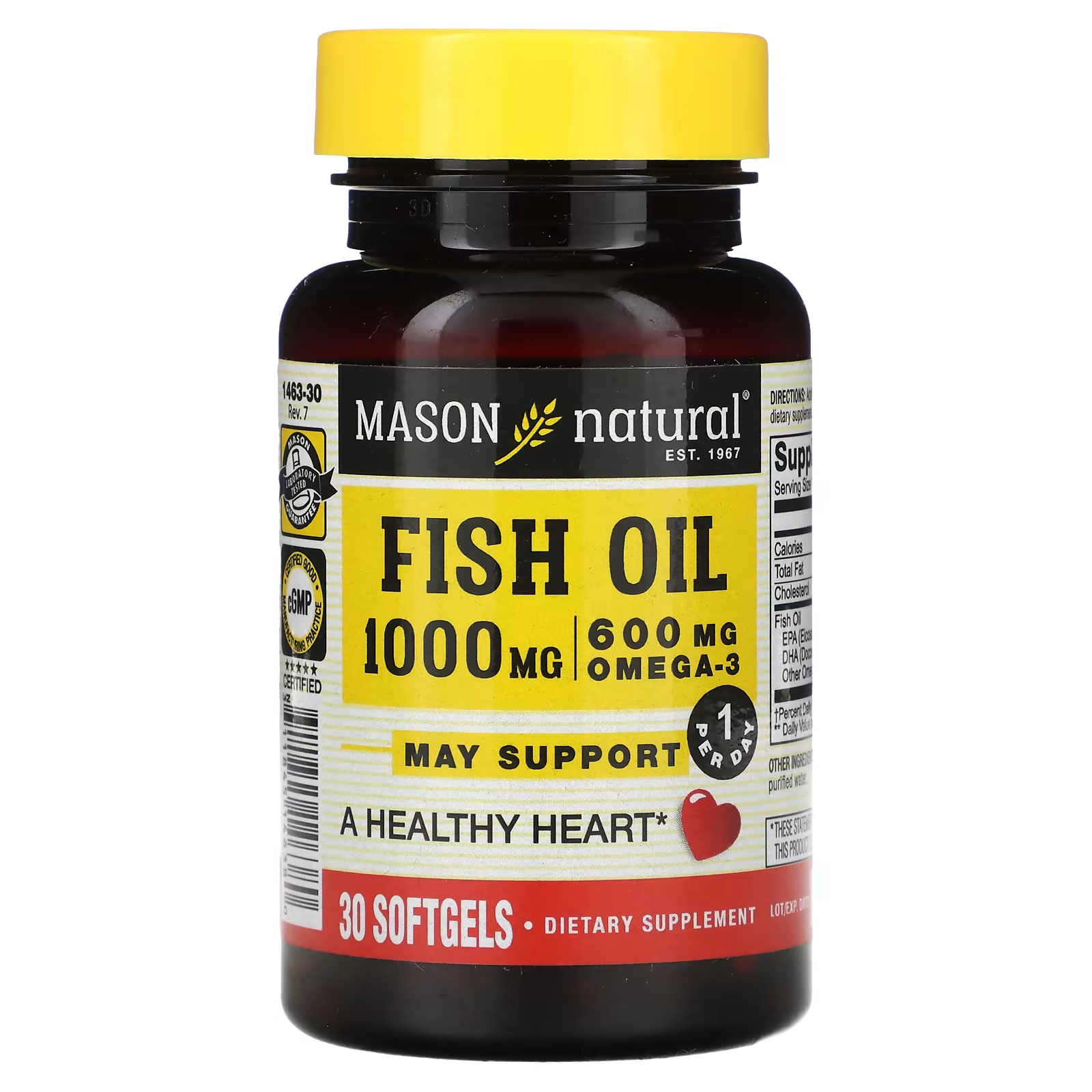Натуральный рыбий жир Mason Natural 1000 мг, 30 мягких таблеток рыбий жир mason natural 1000 мг 180 мягких таблеток