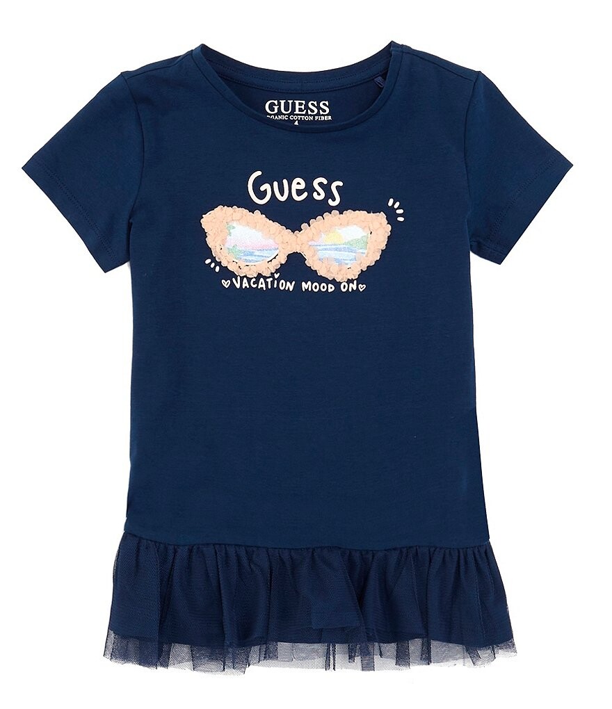 

Футболка Guess Little Girls 2T-7 с короткими рукавами и оборками, синий
