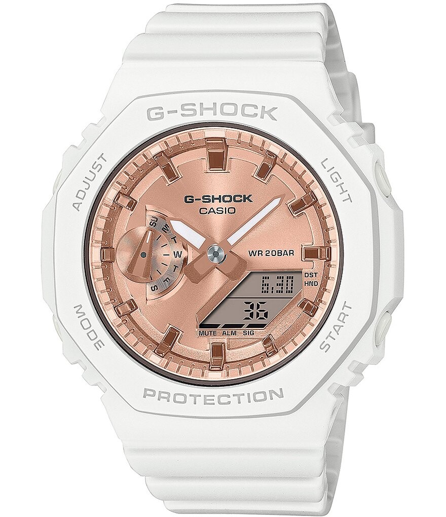 

Женские цифровые аналоговые часы G-Shock с белым полимерным ремешком, белый