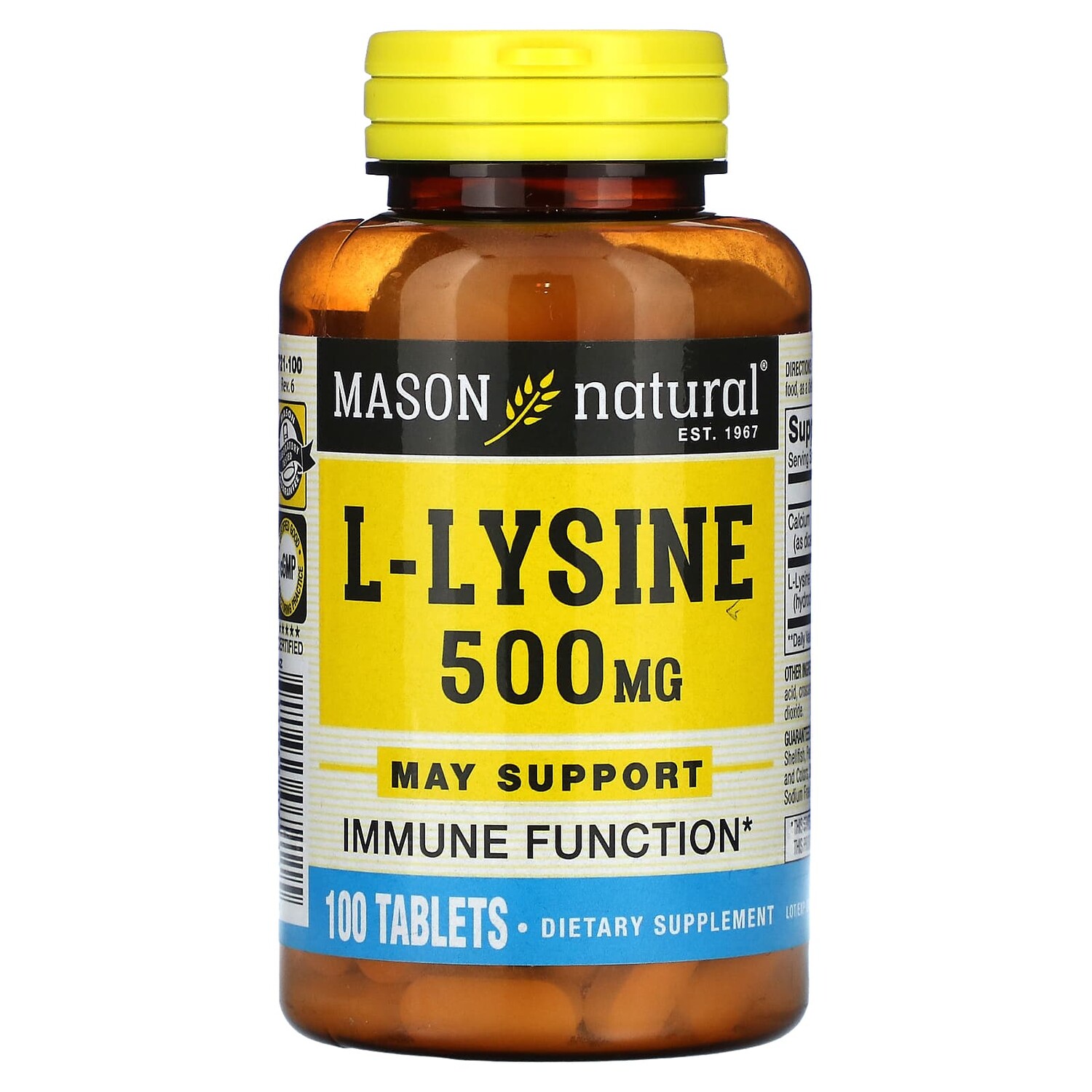 

L-лизин, 500 мг, 100 таблеток, Mason Natural