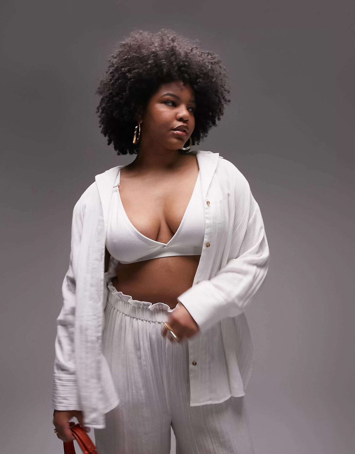 

Белая повседневная фактурная пляжная рубашка Topshop Curve