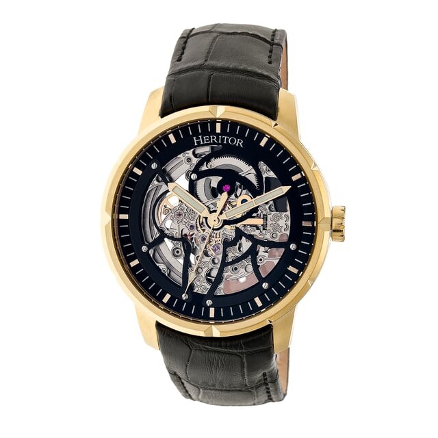 

Автоматические часы Heritor Ryder скелетон с кожаным ремешком Heritor Automatic, черный