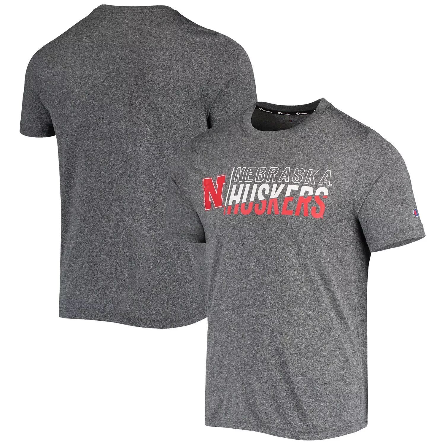 

Мужская серая футболка Champion Nebraska Huskers Slash Stack