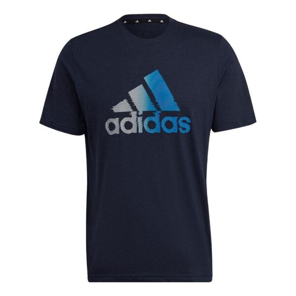 Футболка Men's adidas Logo Printing Round Neck Pullover Short Sleeve Blue T-Shirt, синий футболка adidas otr cooler tee solid color alphabet logo printing round neck pullover short sleeve blue t shirt синий