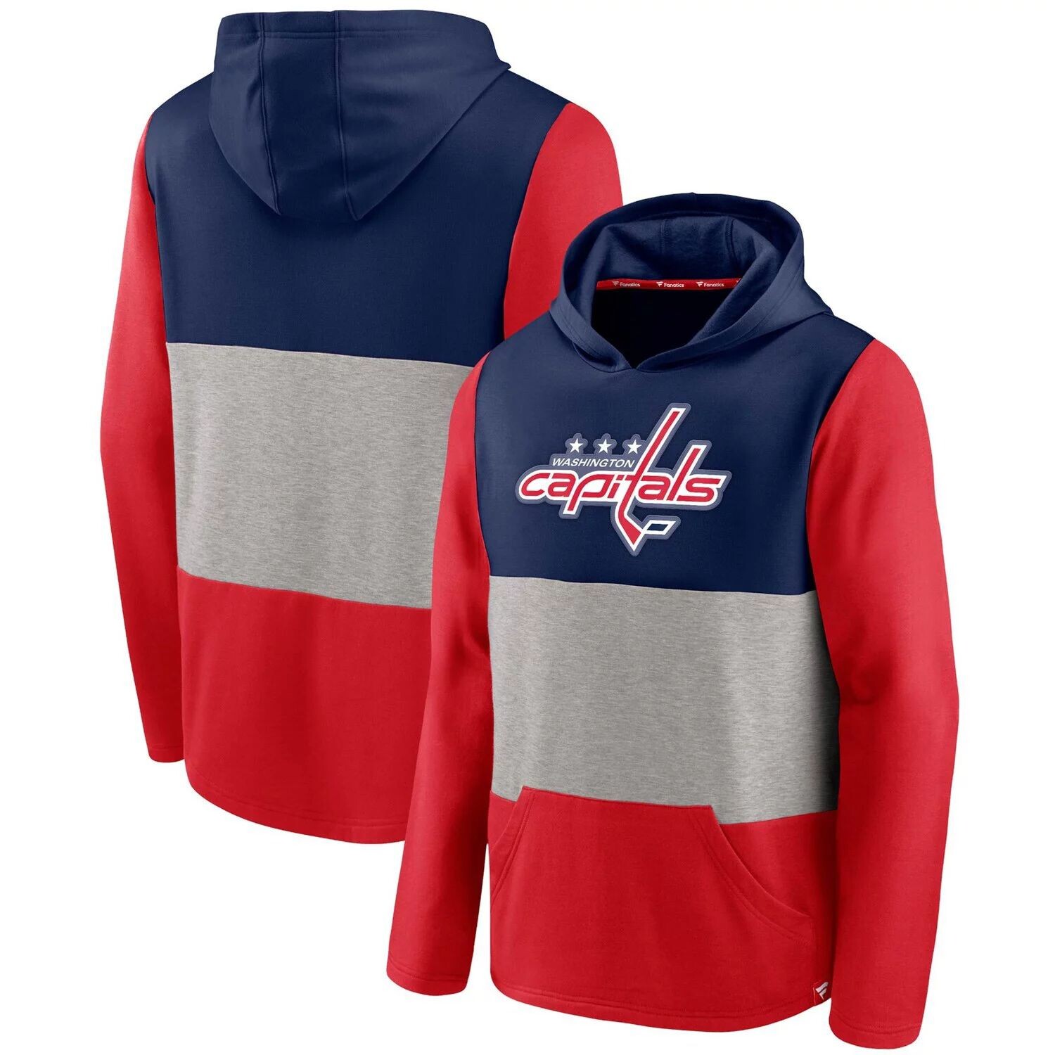 

Мужской фирменный пуловер с капюшоном темно-синего/красного цвета Washington Capitals Prep Color Block Fanatics, Красный