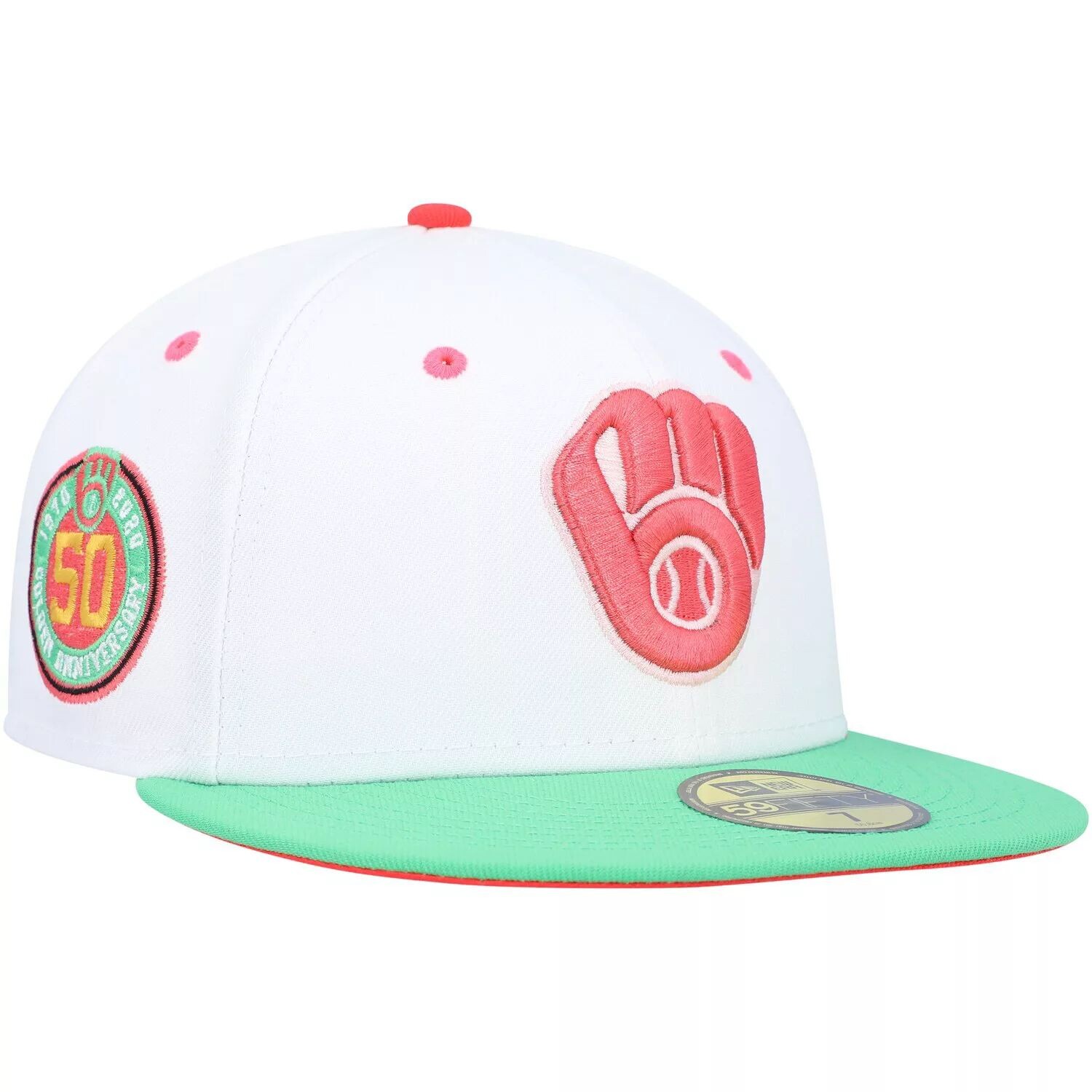 

Мужская облегающая шляпа New Era белого/зеленого цвета Milwaukee Brewers 1982 World Series Watermelon Lolli 59FIFTY