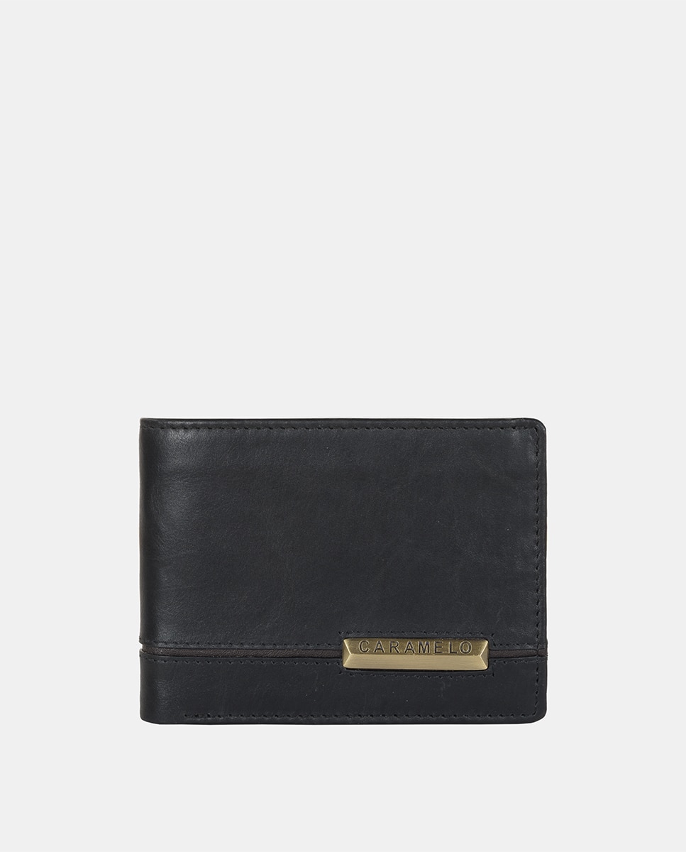 Черный мужской кошелек с металлической фирменной деталью Caramelo, черный цена и фото