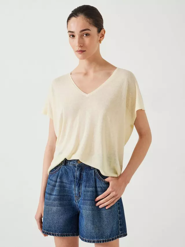 

Футболка HUSH Emmerline Linen Cotton Blend V-Neck, цвет pale/yellow