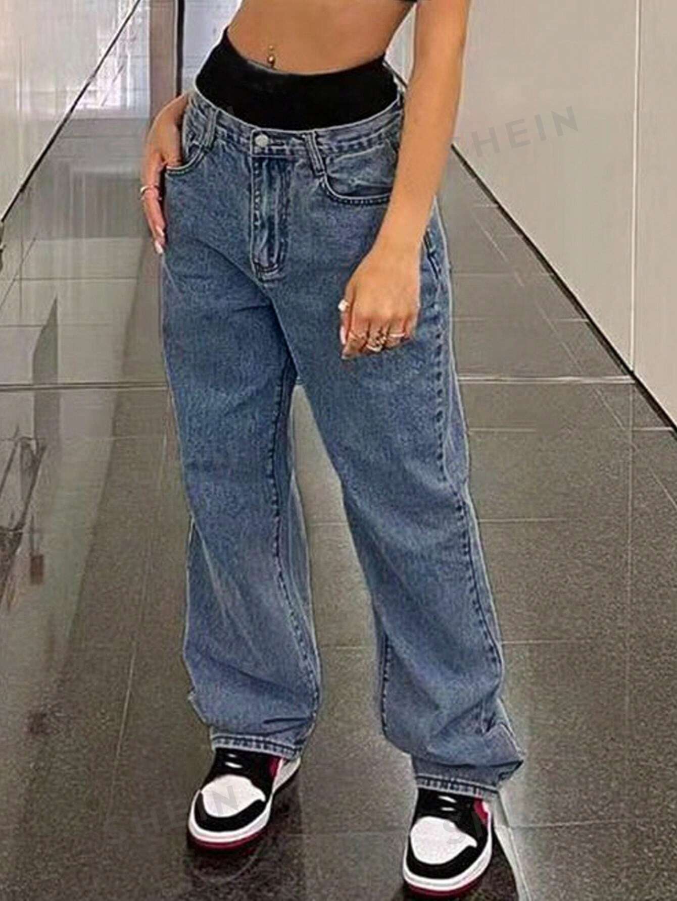 Женские повседневные и универсальные базовые джинсы со средней и высокой талией, средняя стирка