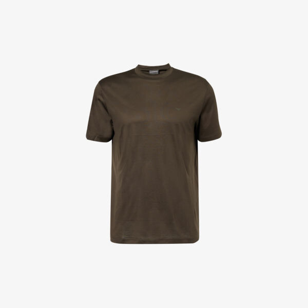 

Тканая футболка с круглым вырезом и прорезиненным логотипом Emporio Armani, цвет verde militare