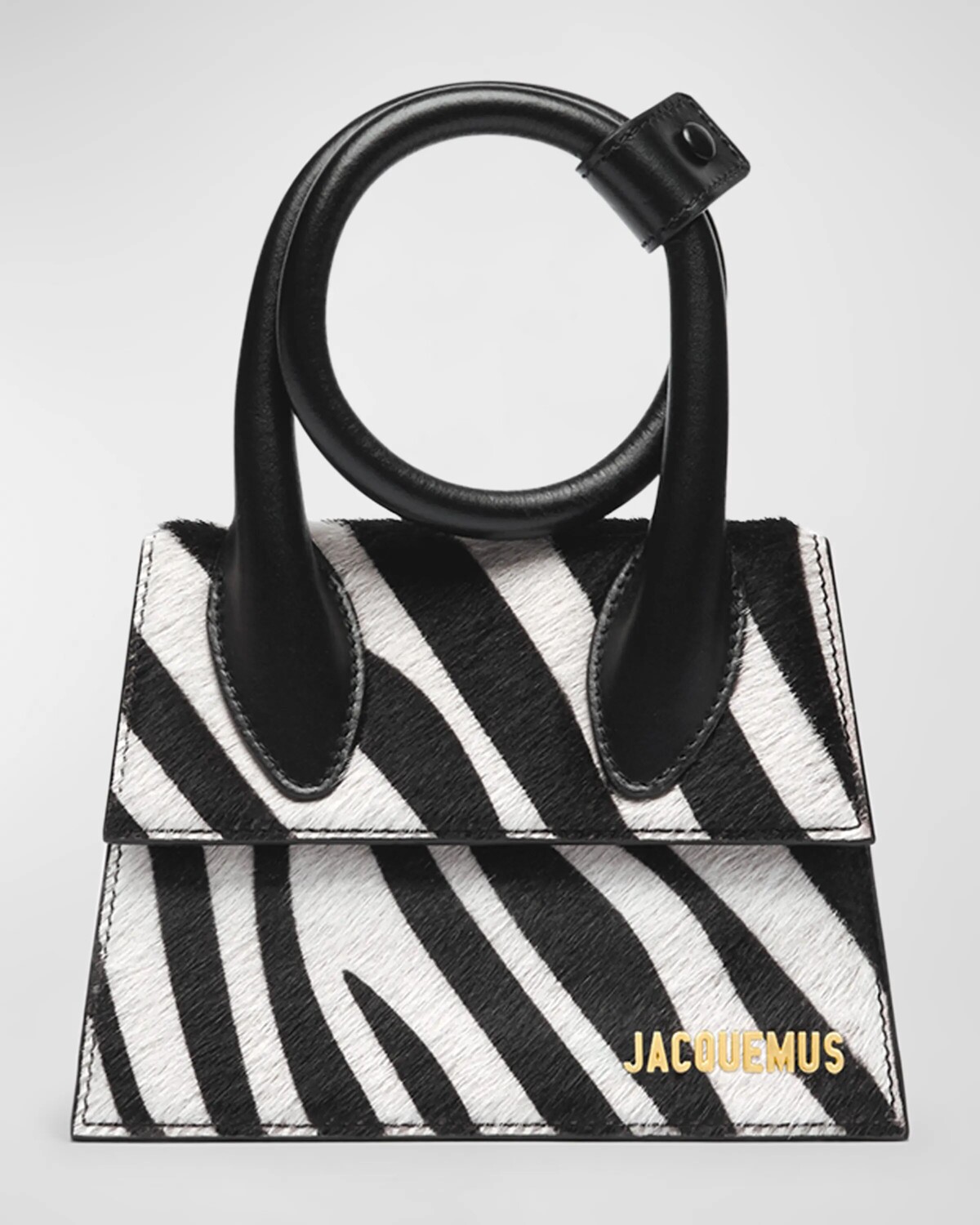 

Le Chiquito Noeud Кожаная сумка с принтом зебры и верхней ручкой Jacquemus, цвет Black And White Zebra