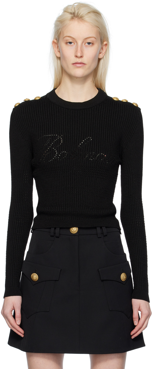 Черный свитер с круглым вырезом Balmain