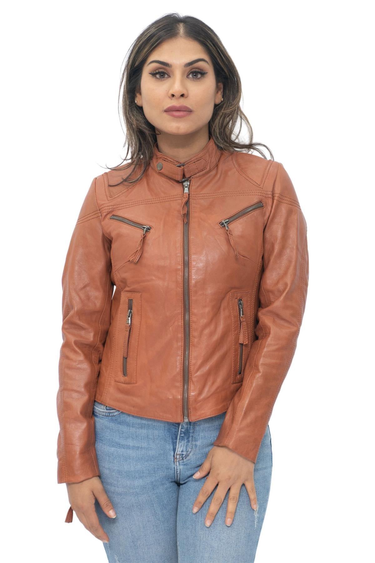 Повседневная кожаная байкерская куртка узкого кроя-Tulsa Infinity Leather, коричневый