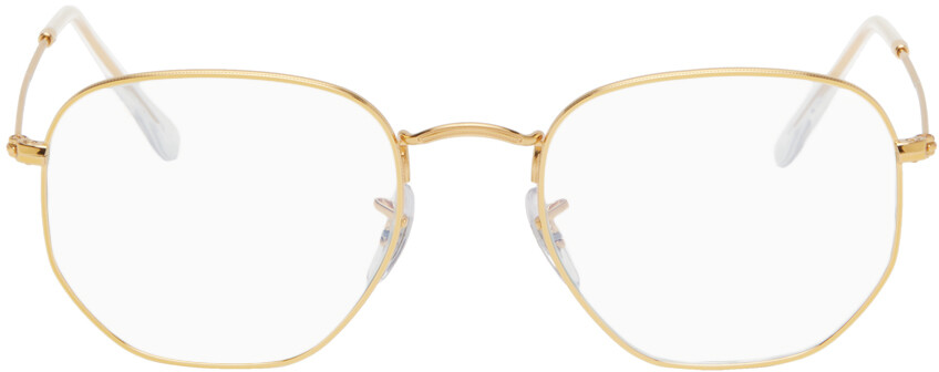 

Золотые шестиугольные прозрачные очки с синим светом Ray-Ban