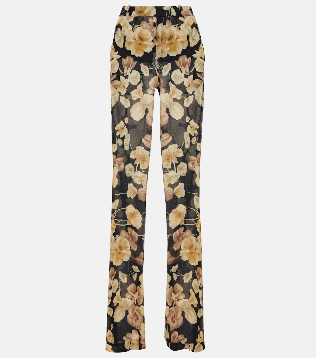 

Широкие шелковые брюки с цветочным принтом SAINT LAURENT, черный