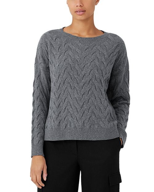 

Кашемировый свитер шевронной вязки косой вязки Eileen Fisher, цвет Gray