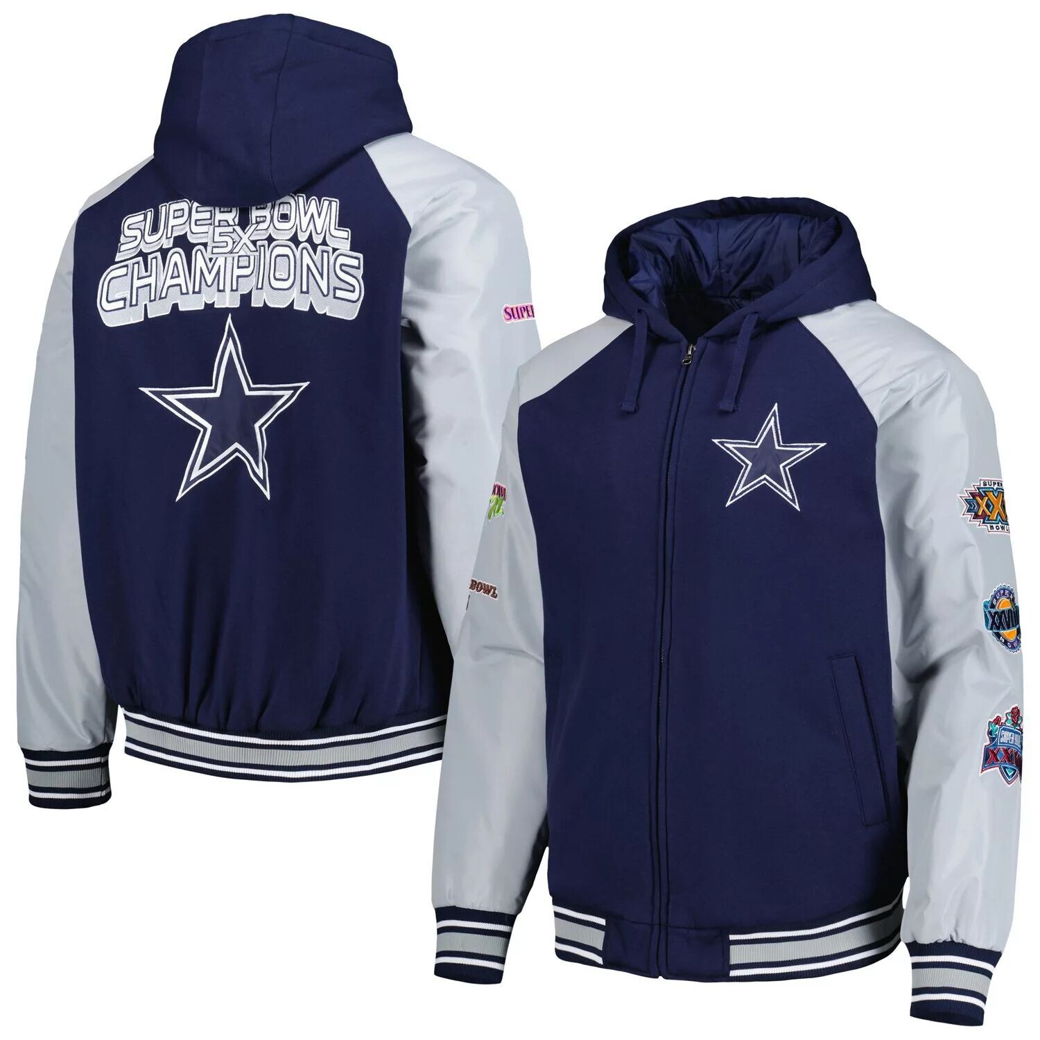 

Мужская спортивная толстовка с молнией во всю длину от Carl Banks Navy Dallas Cowboys 5X Super Bowl Champions Defender Varsity Raglan G-III