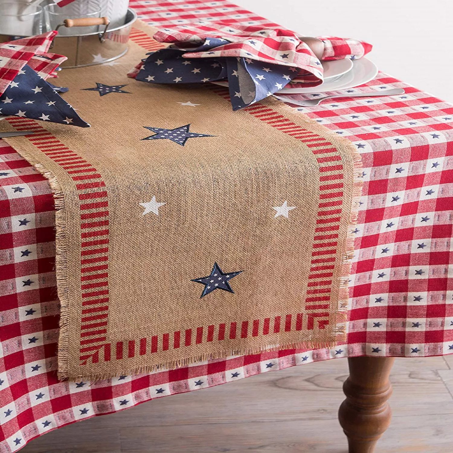 74-дюймовая дорожка для стола из мешковины Americana со звездами и полосами, 4 июля