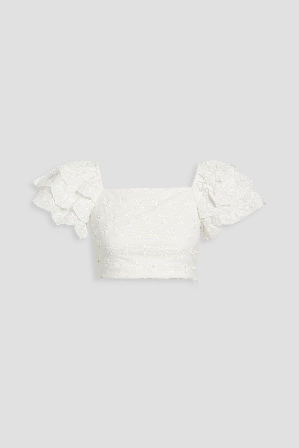 

Укороченный хлопковый топ с рюшами из английской вышивки CAROLINE CONSTAS, белый