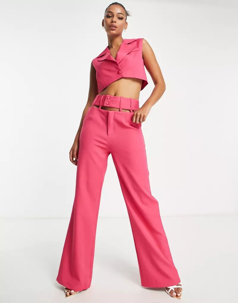 Розовые широкие брюки с завышенной талией и вырезами Unique21