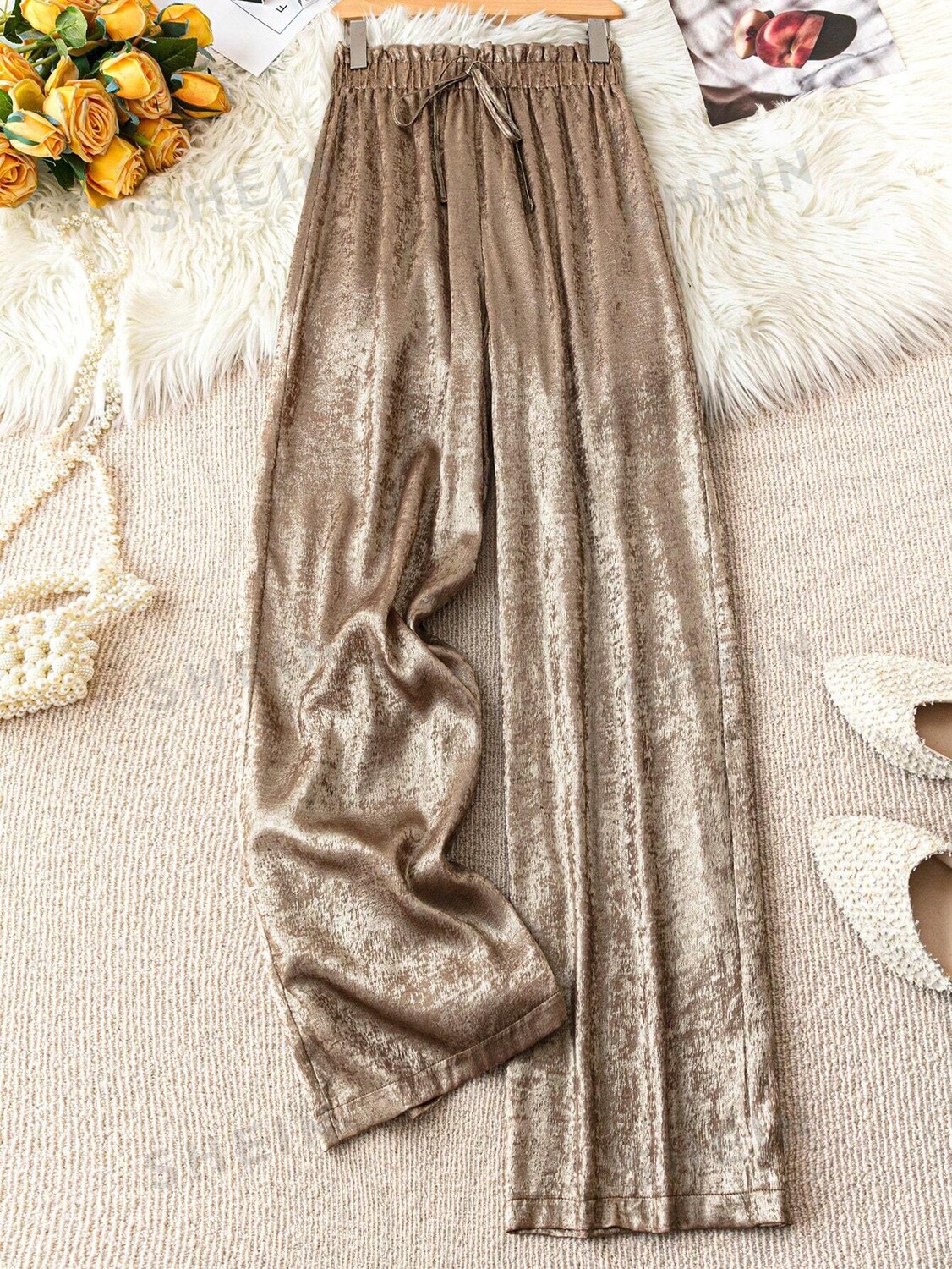 

Privé Elegant Gold, Прямые Женские брюки, носите осенью и зимой Shein, золотой