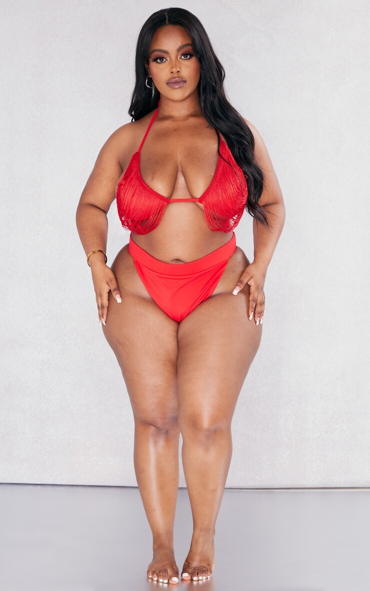 

PrettyLittleThing Плюс красные высокие плавки бикини