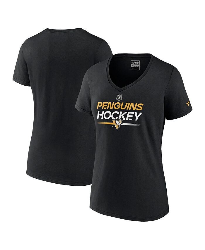 

Женская черная фирменная футболка Pittsburgh Penguins Authentic Pro с v-образным вырезом Fanatics, черный