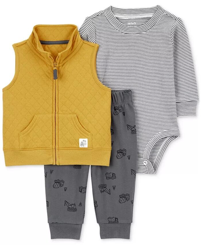 

Baby Boy 3 шт. Стеганый жилет, брюки в строительном стиле и боди в полоску Carter'S, желтый