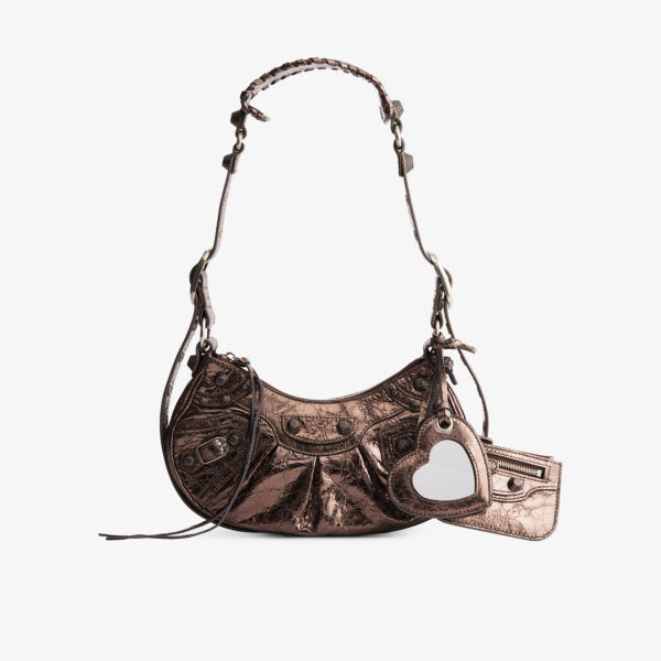 

Кожаная сумка на плечо Le Cagole XS с плетеной ручкой Balenciaga, бронзовый