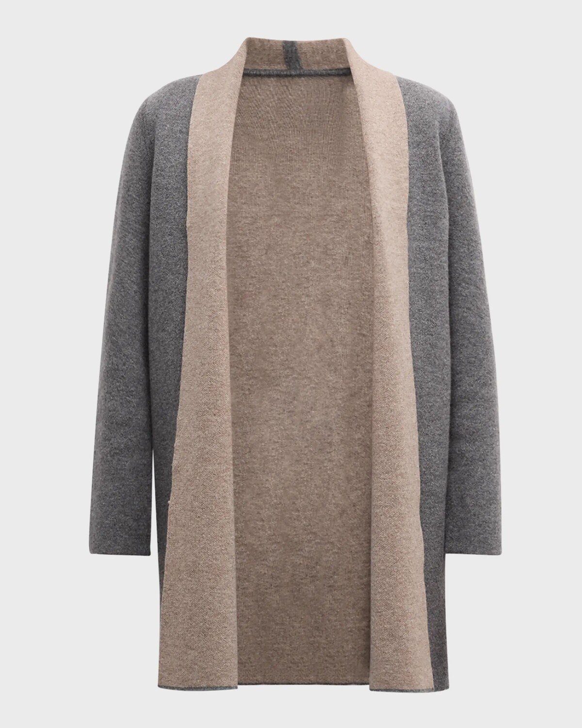 

Кашемировый двухцветный кардиган двойной вязки Neiman Marcus Cashmere Collection, цвет Heather Grey Cafe