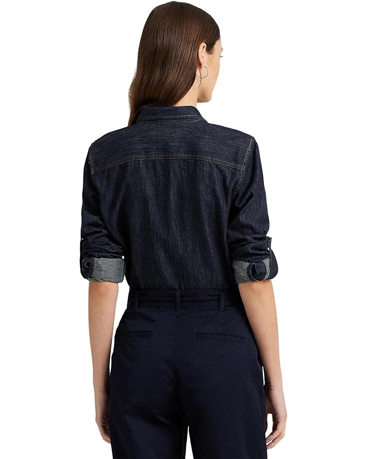 

Рубашка LAUREN Ralph Lauren Petite Striped Cotton Shirt, цвет Dark Rinse Wash