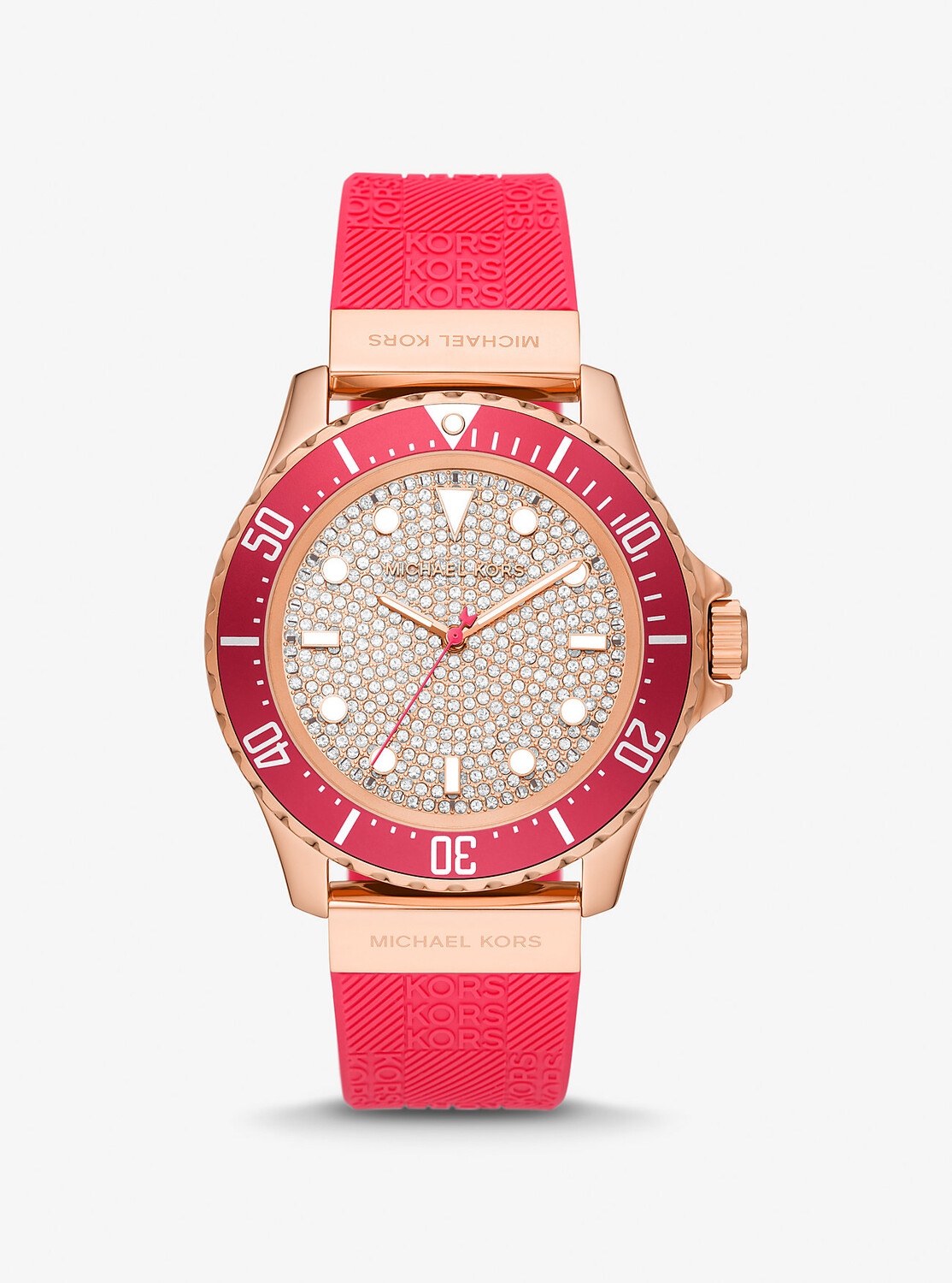 

Крупногабаритные узкие часы Everest Pavé цвета розового золота и тисненого силикона Michael Kors