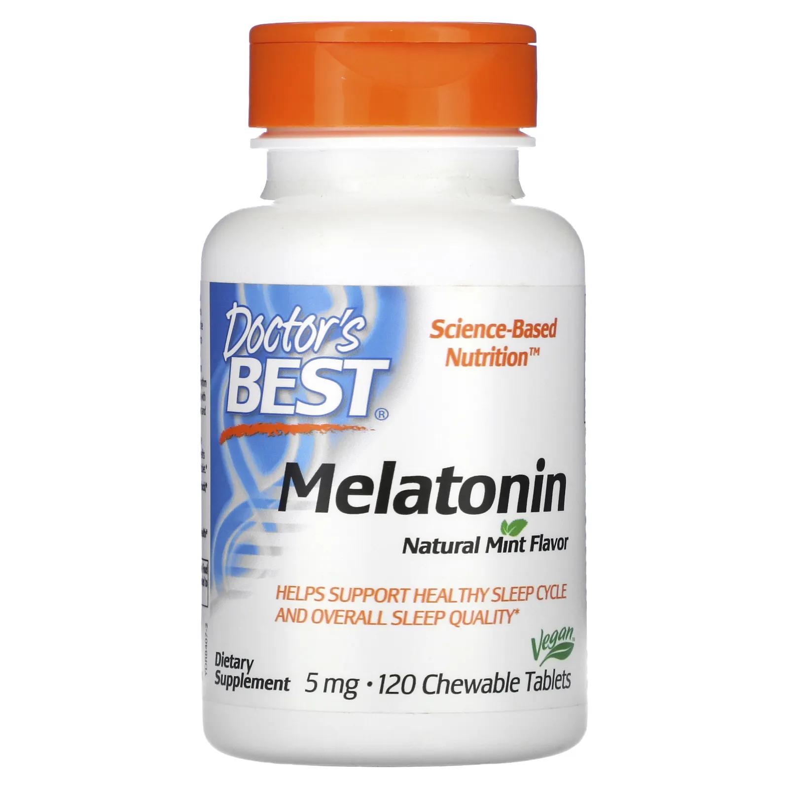 Doctor's Best Мелатонин натуральный аромат мяты 5 мг 120 жевательных таблеток