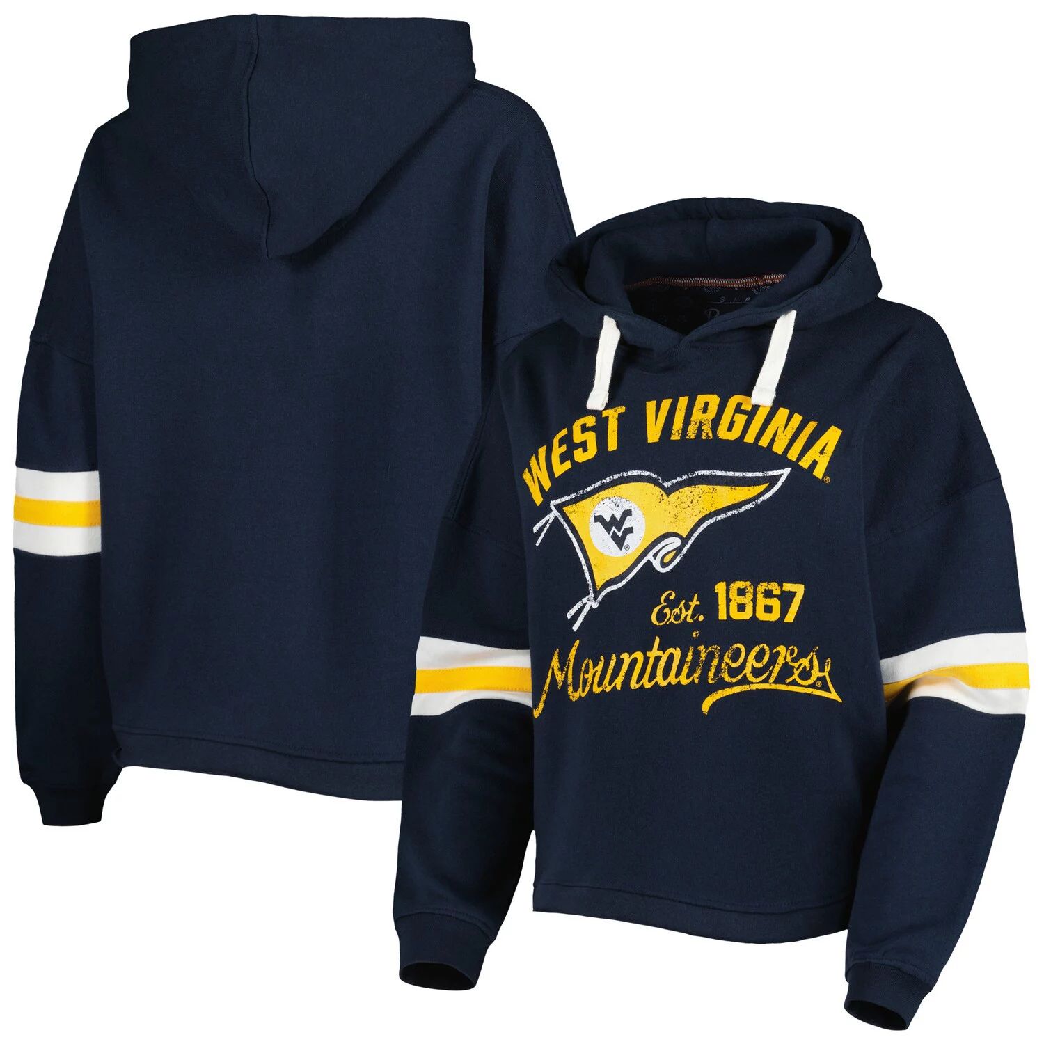 цена Женский пуловер с капюшоном для прессы, темно-синий пуловер с капюшоном West Virginia Mountaineers Super Pennant