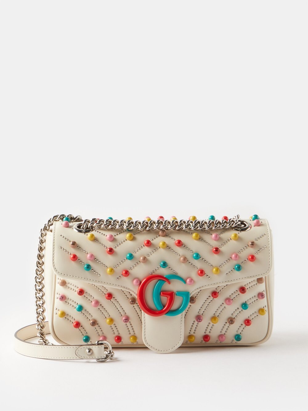 

Сумка на плечо gg marmont из кожи с бисером и кристаллами Gucci, белый