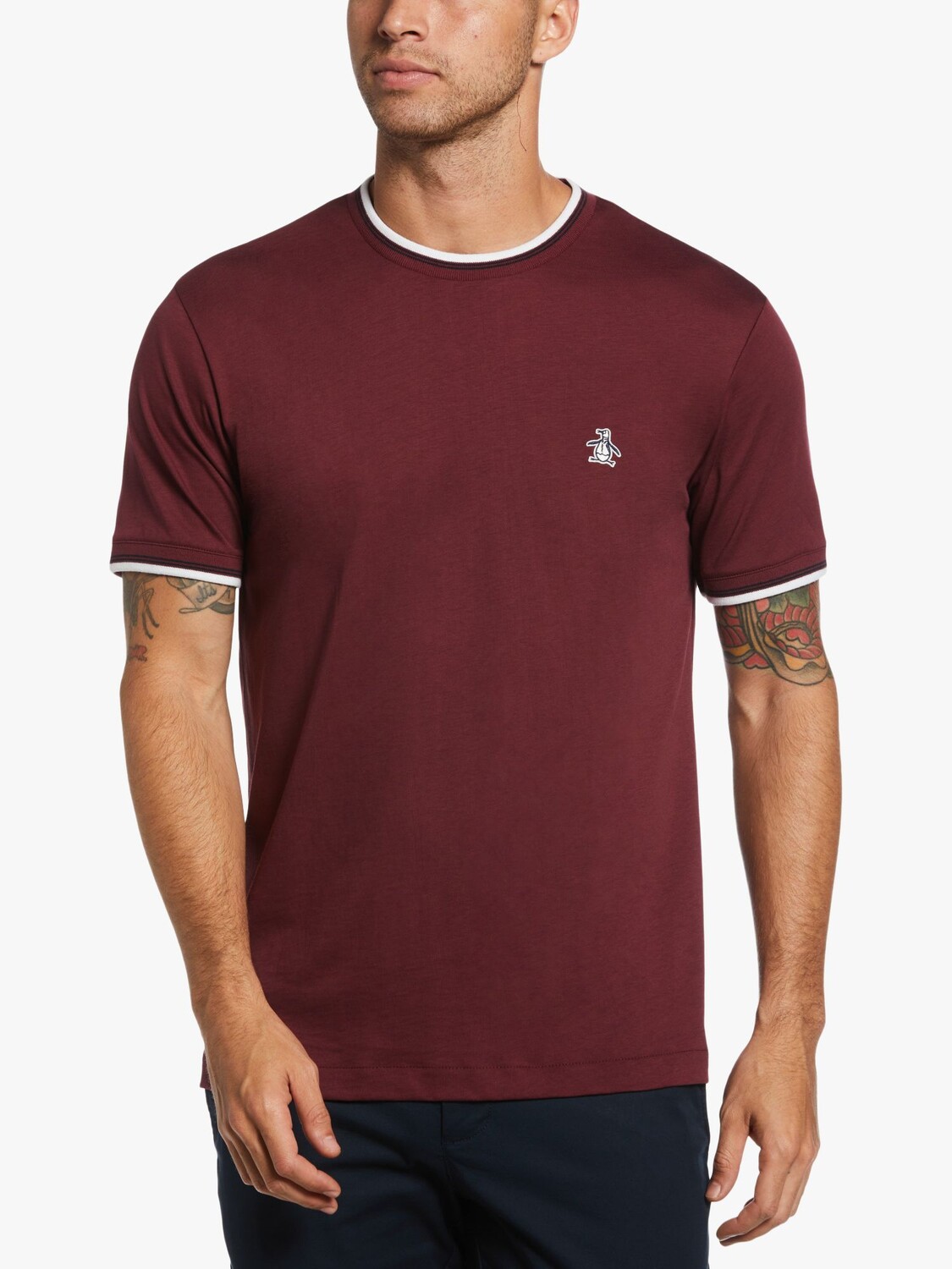 

Футболка Original Penguin Ringer из органического хлопка с круглым вырезом, темно-коричневый портвейн