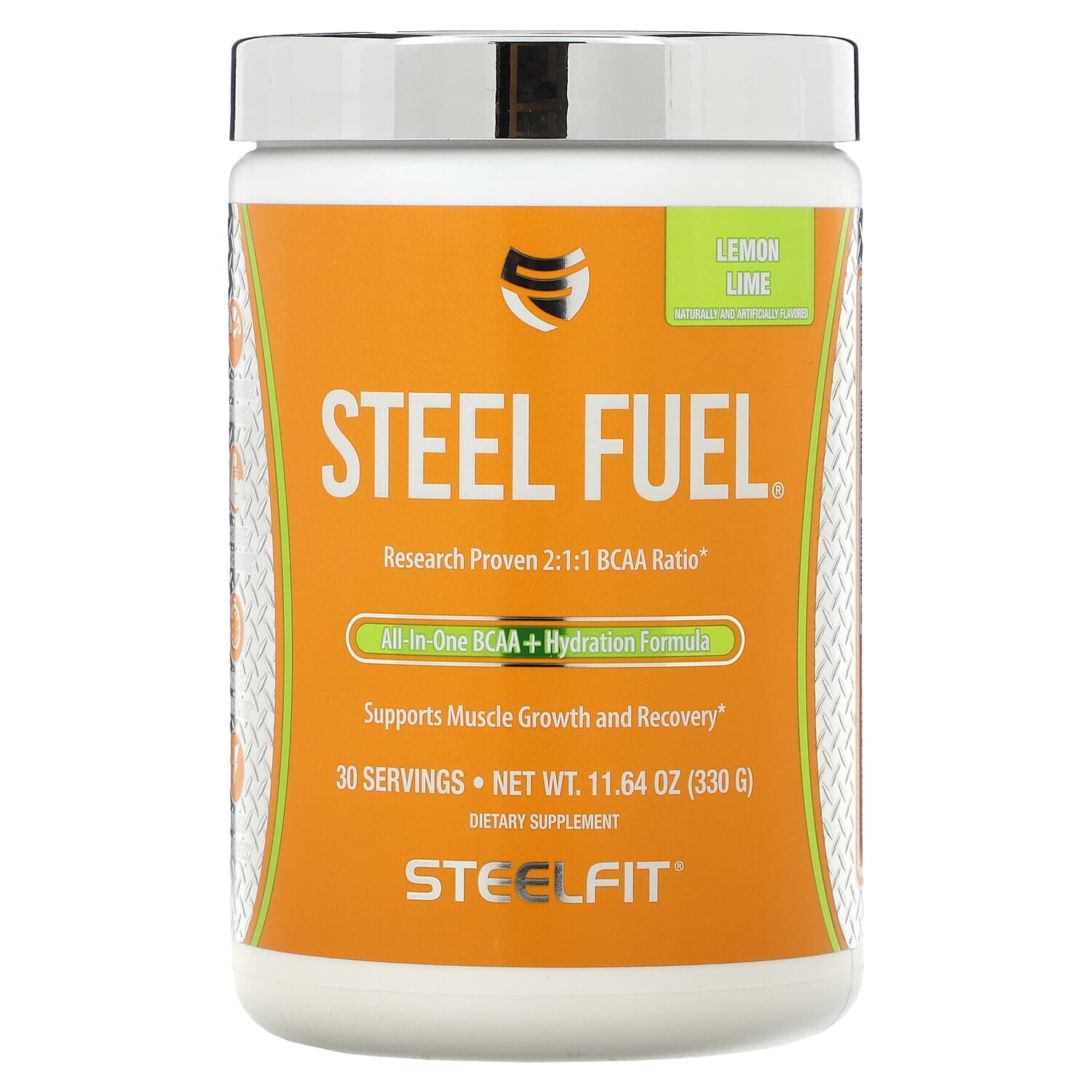 

Steel Fuel, универсальное средство с разветвленной цепью и BCAA + увлажняющая добавка, лимон и лайм, 330 г (11,64 унции), SteelFit