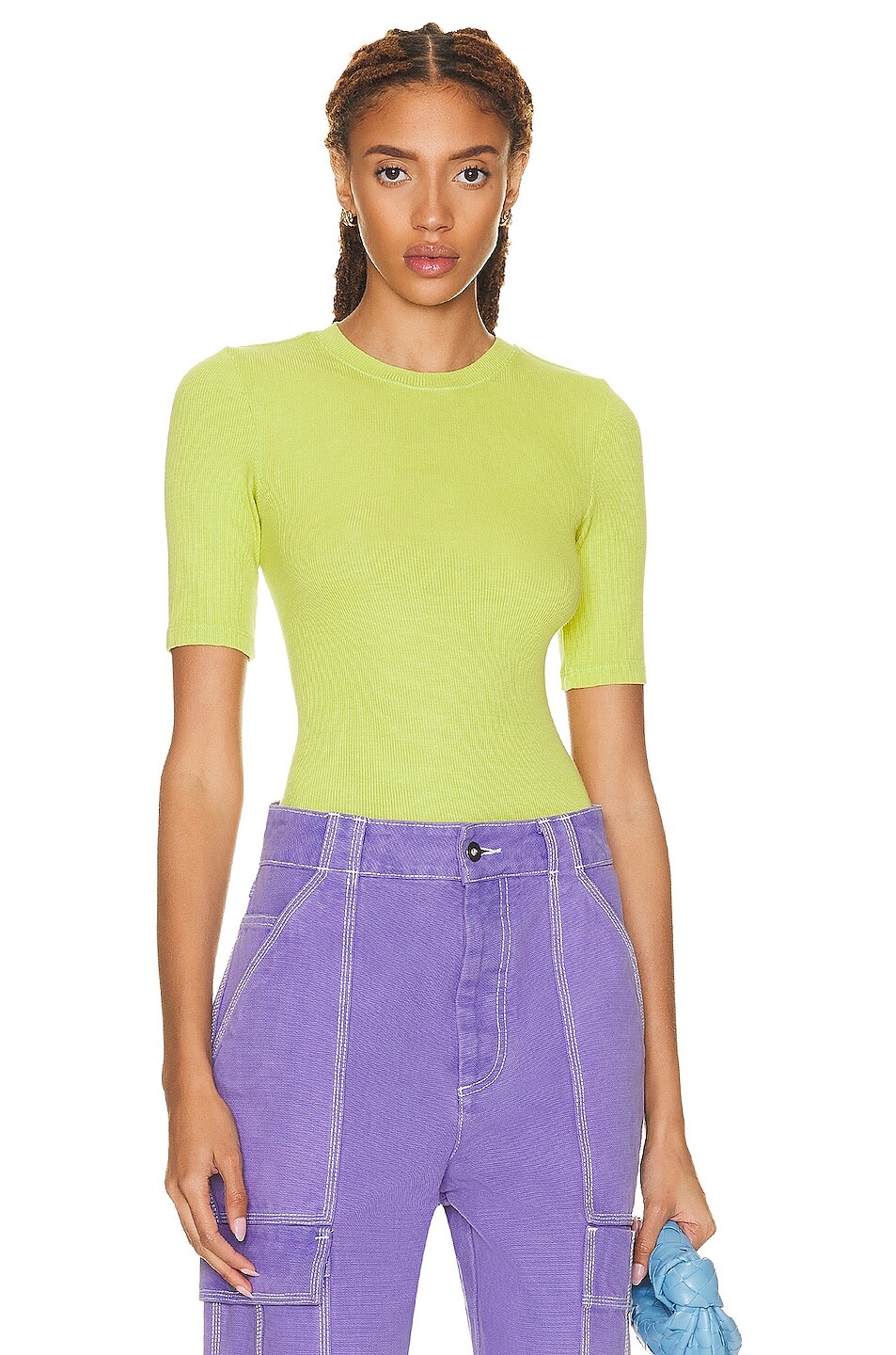 

Топ Enza Costa Silk Rib Fitted Half Sleeve Crew, цвет Kiwi