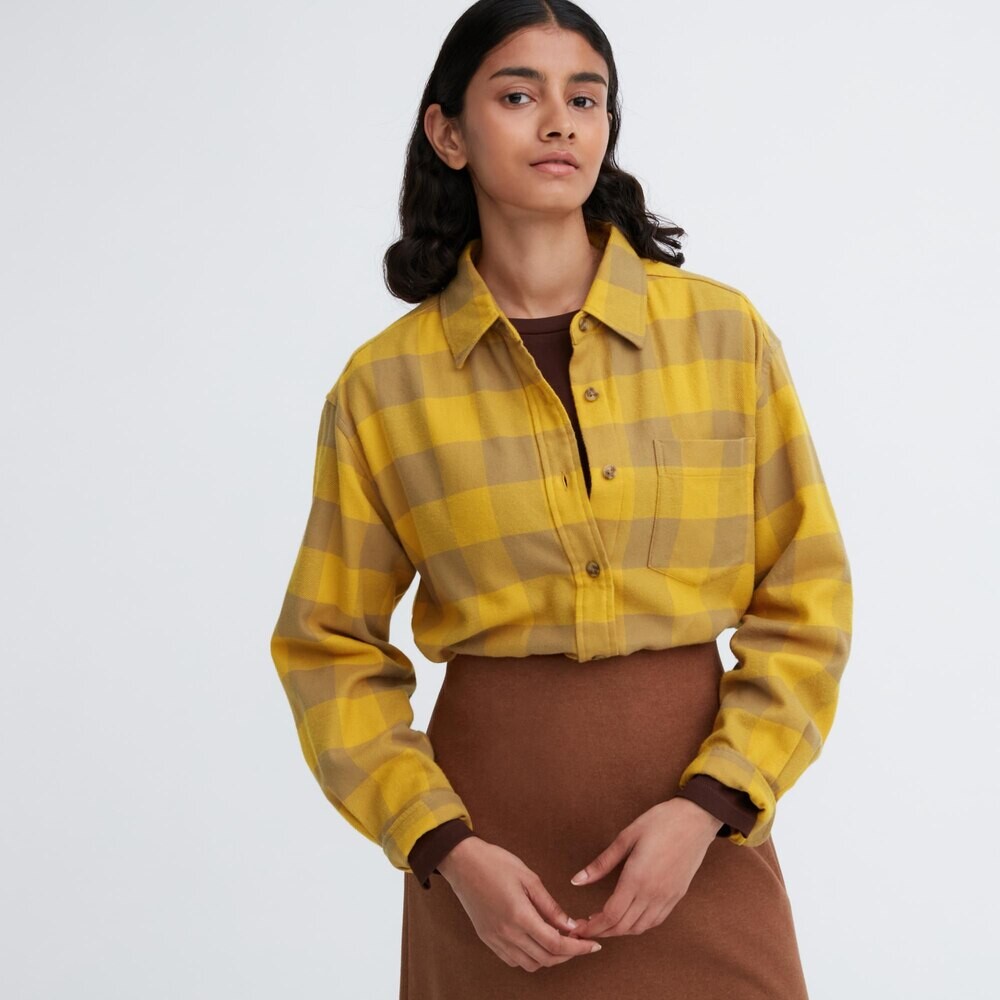 

Рубашка Uniqlo фланелевая клетчатая с длинными рукавами, желтый