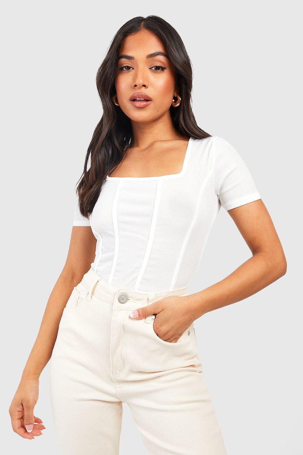 

Боди с корсетом petite rib Boohoo, белый